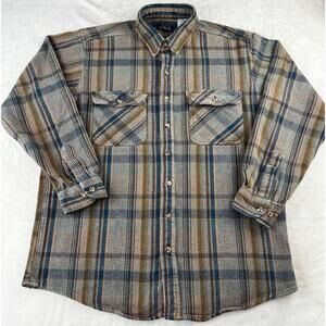 Five Brother Vintage Brown Blue Plaid Flannel Shirt Men's size Large USA